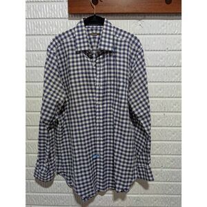 J.McLaughlin Men's Navy Blue & White Checked Long-Sleeve Button-Down Shirt Size